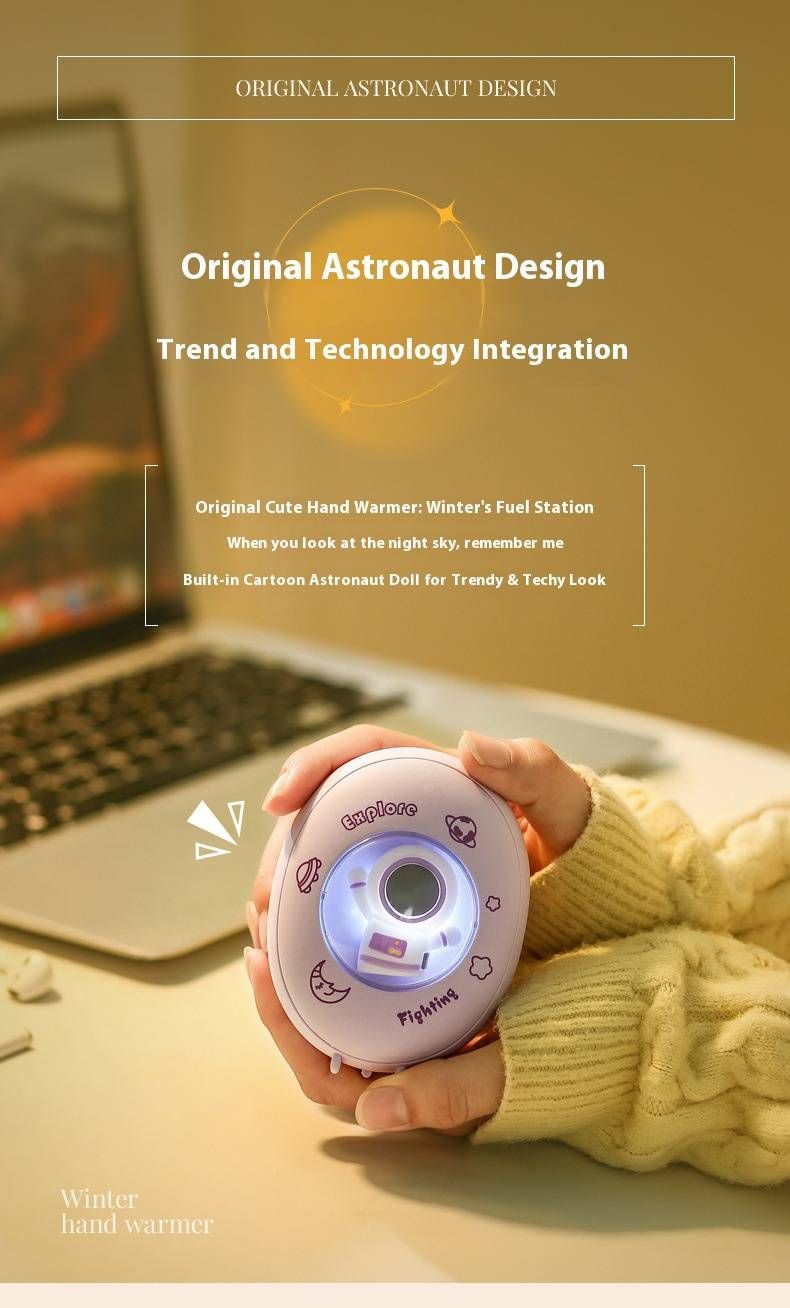 Scaldamani a forma di cartone animato con ricarica USB e luce d'atmosfera - Riscaldatore tascabile portatile, 2 impostazioni di calore, batteria da 1200 mAh, riscaldamento sicuro anti-scoppio_voghion.com