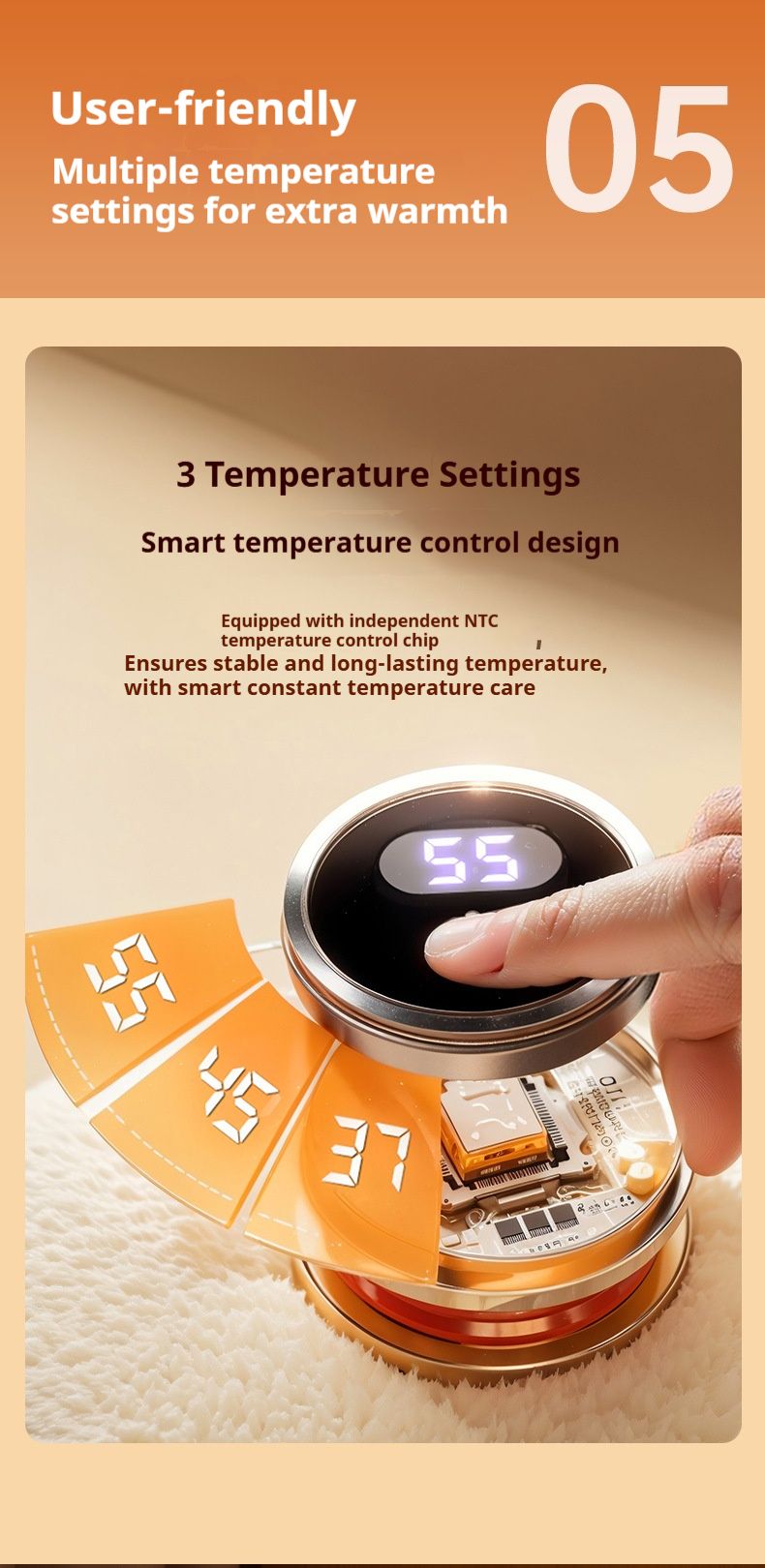 USB-Handwärmer – beidseitige Heizung, 3 Temperatureinstellungen mit Digitalanzeige, 5 V/10 W schnelle Erwärmung, tragbares elektrisches Heizkissen_voghion.com