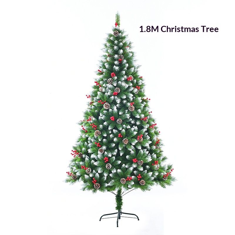 Premium Flame-Retardant PVC Christmas Tree With Snow-Covered Pinecones & Red Berries - Realistic Branch Tips (150cm/180cm/210cm)"_voghion.com