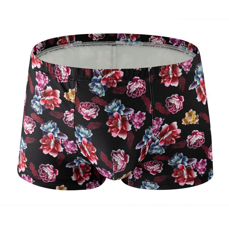 LuvBox 2024 Nuovi Boxer da Uomo in Seta di Latte Stampata, Traspiranti e Comodi, Multicolore, con Motivo a Rosa_voghion.com