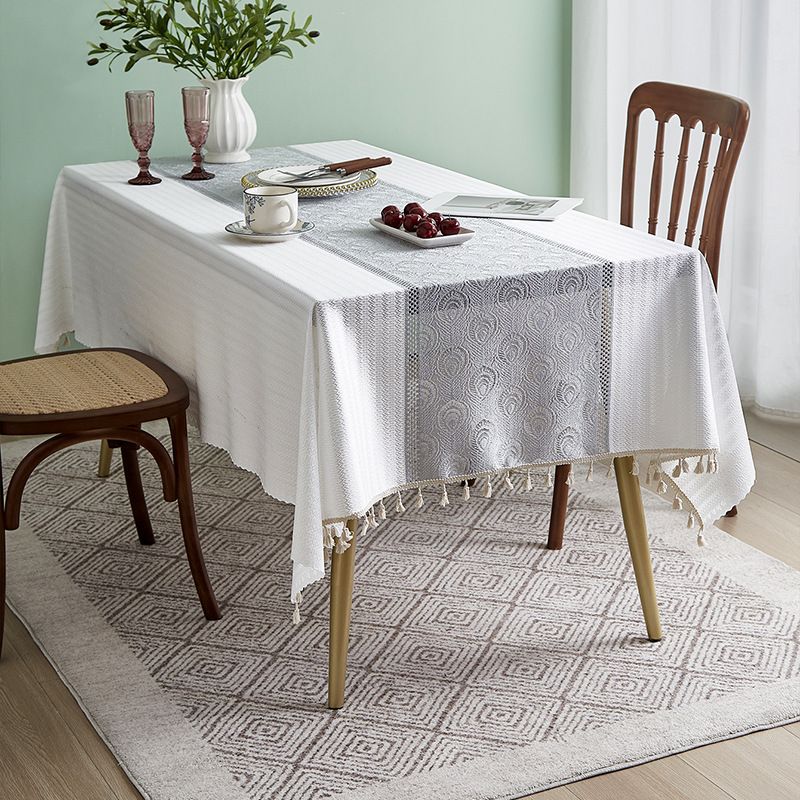 Tovaglia francese in cotone e lino, stile letterario, rettangolare, con cuciture, per tavolino da caffè, tovaglietta in pizzo di alta qualità, resistente allo sporco e alle pieghe._voghion.com