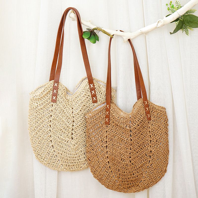 Borsa a mano da donna in paglia intrecciata fatta a mano, stile Forest, nuova borsa da spiaggia cava, borsa a tracolla da donna_voghion.com