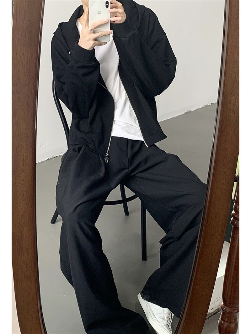 Felpe con cappuccio e zip alla moda coreana autunnale da uomo, a maniche lunghe, stile Y2K, vintage, top corti basic, larghi, streetwear, giacca con cappuccio_voghion.com