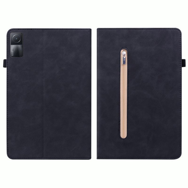 For Xiaomi Redmi Pad 5G Skin Feel Solid Color Zipper Leather Tablet Case(Black)_voghion.com