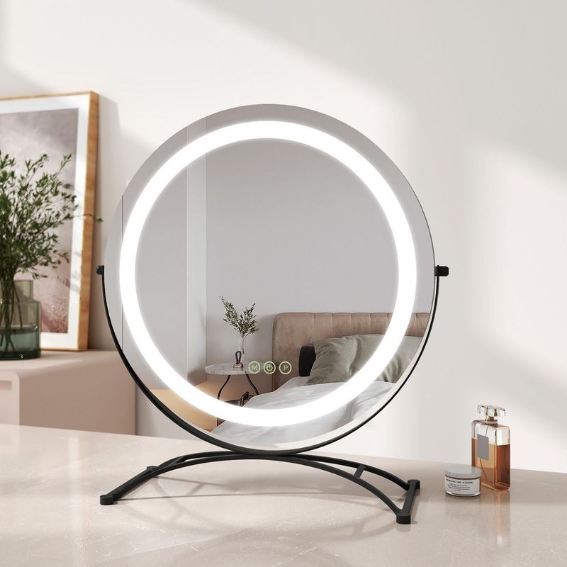 EMKE Round Hollywood Mirror With LED Lights Dressing Table Vanity Make Up Mirror_voghion.com