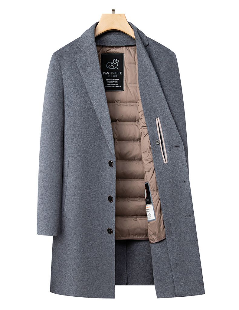 Men's Wool Blend Overcoat With Detachable Down Liner - Winter Longline Peacoat, Business Casual, Single-Breasted, Multi-Pocket Design_voghion.com