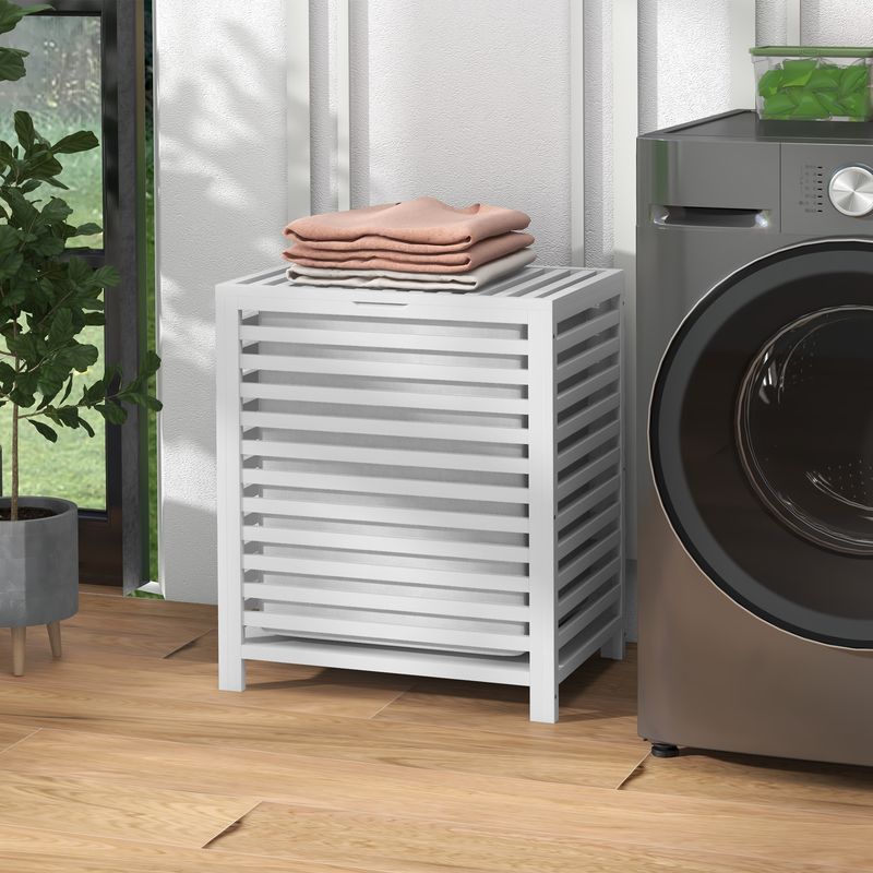 HOMCOM Bamboo Laundry Hamper with Lid, Laundry Basket with Removable Liner Bag, Dirty Clothes Hamper, 19.75 x 14.25 x 23.5 Inches, White_voghion.com
