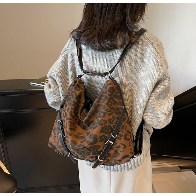 Borsa alla moda con stampa leopardata, zaino a tracolla, tracolla regolabile, borsa in tela, grande capacità, borse a tracolla per donna_voghion.com