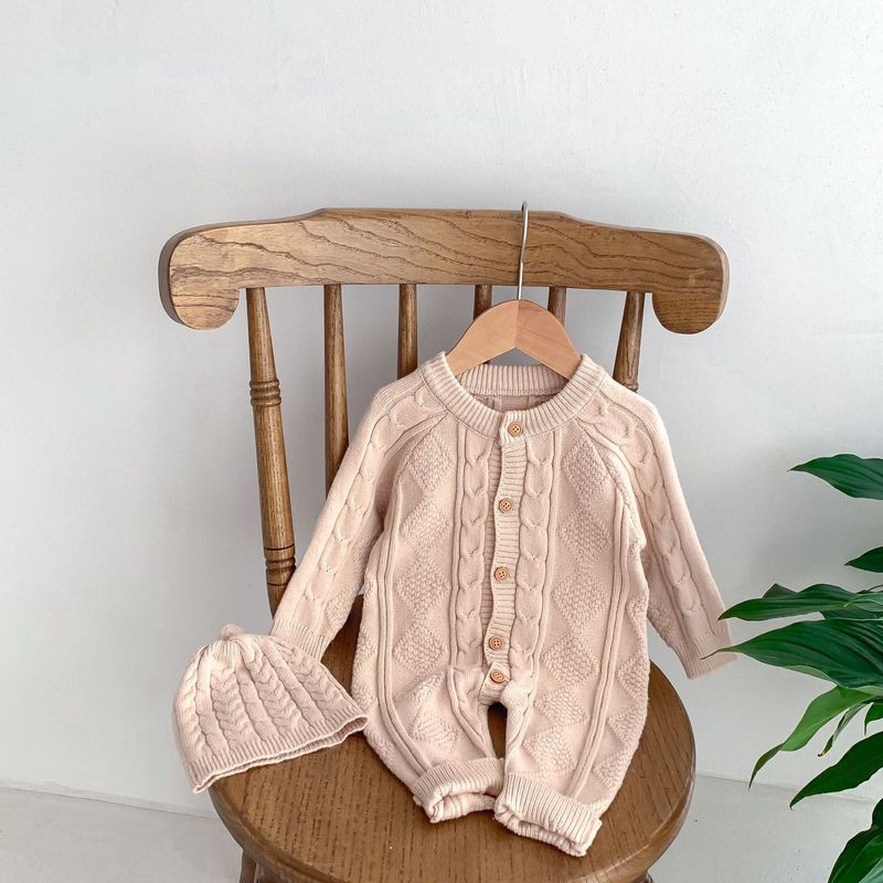 Korean version of autumn and winter New Baby wool jumpsuit for boys and girls Baby Full moon suit newborn 100-day banquet long climb_voghion.com