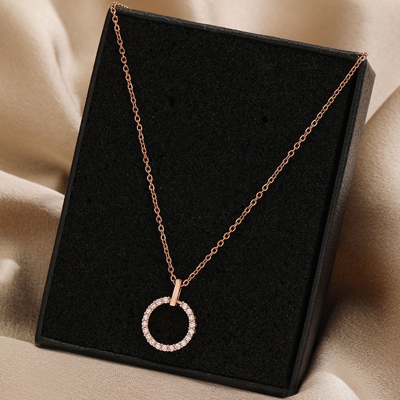 Enkelt och moderiktigt cirkel nyckelbenskedja nischdesign halsband kvinnligt ins trendigt nät rött temperament enkelt diamanthänge_voghion.com