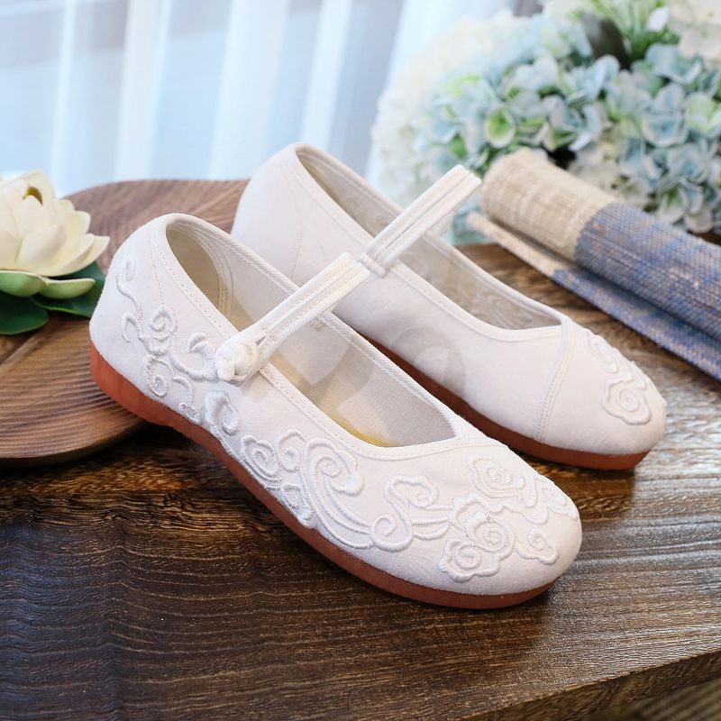 Flache Schuhe mit Kuhsehnensohle, einfarbige Damen-Einzelschuhe für Frühling und Sommer, bestickte Stoffschuhe, Teller_voghion.com