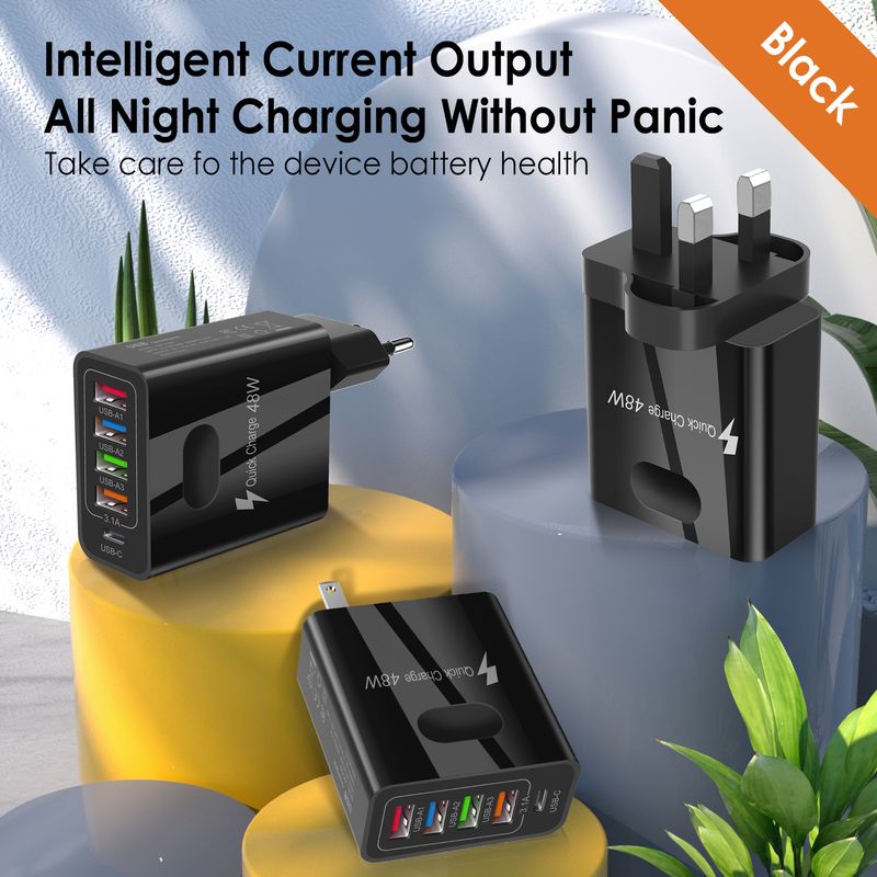 syct 1PD+4USB Charger 5V3.1A UK Plug Adapter PD+USB Multi-Port Mobile Phone Charging Head_voghion.com