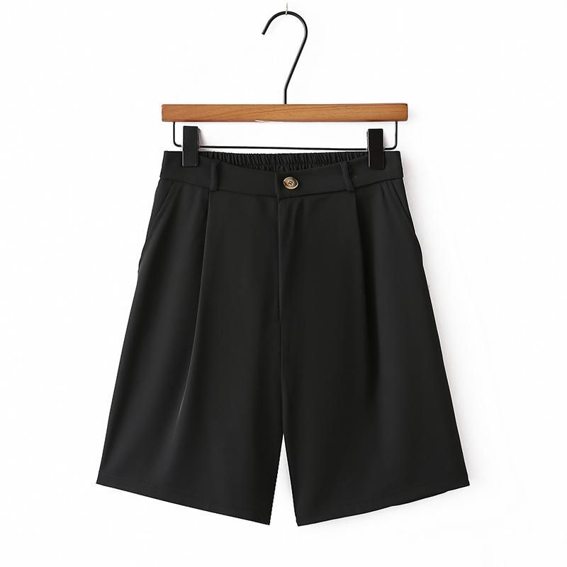 Casual Fashion Suit Short Pants For Women Summer Solid Elastic High Waist Short Pant With Pockets Work Office Vacation Comfy Lightweight Plus Pants_voghion.com