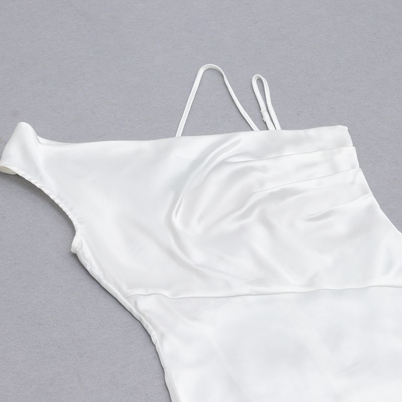 Women's simple sexy one-shoulder suspender splicing mesh backless slim dress for women_voghion.com