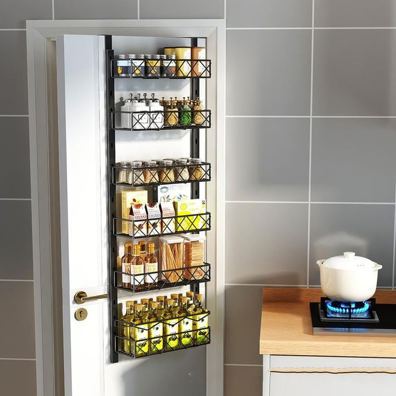 6-Tier Over The Door Pantry Organizer Metal Hanging Spice Rack For Kitchen Black_voghion.com