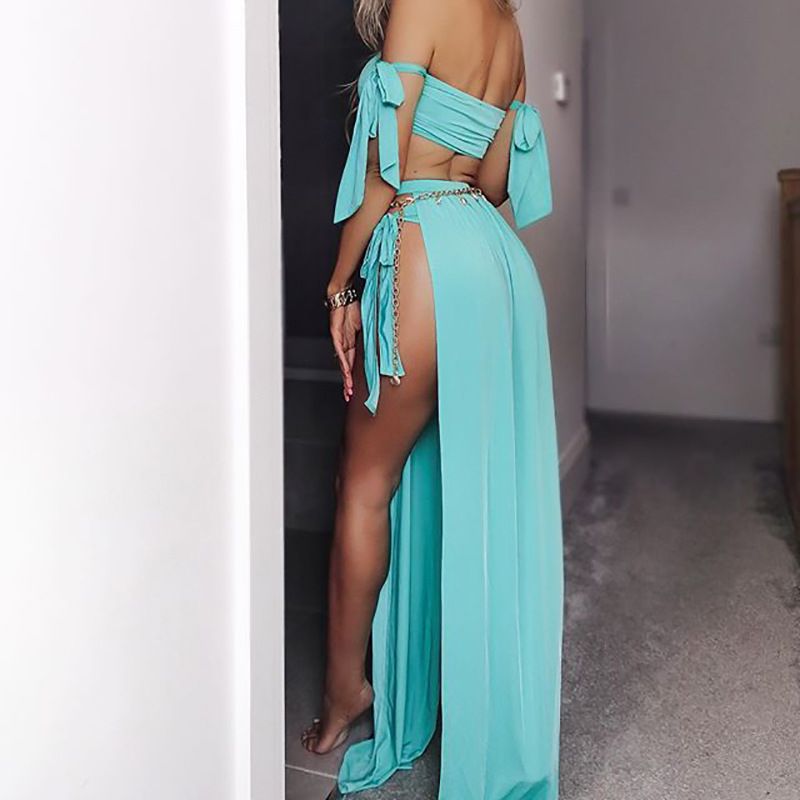 Dames tube top strappy top sexy split rok tweedelig pak_voghion.com