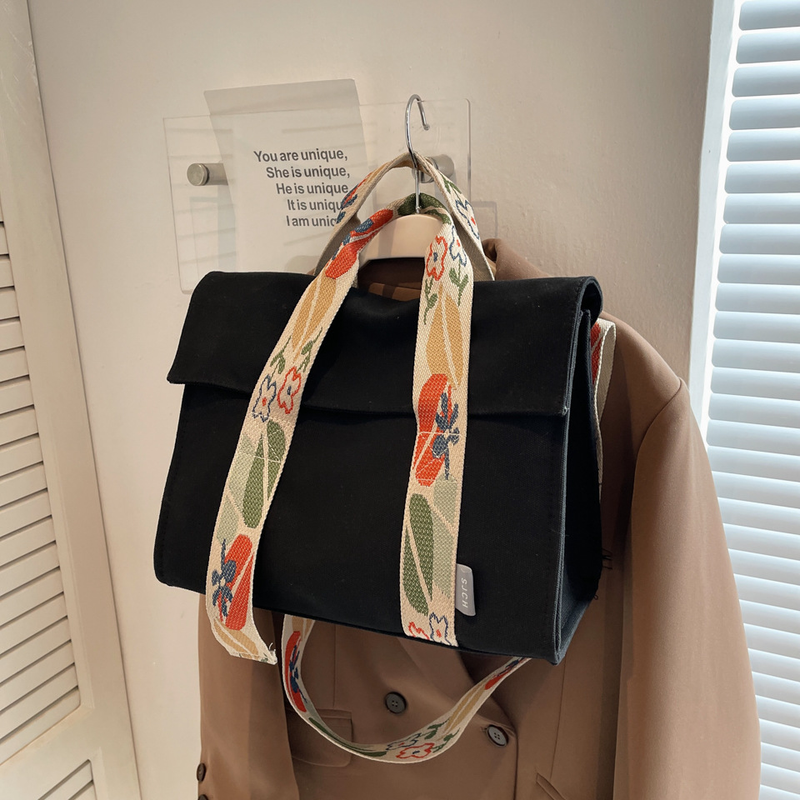 Große Canvas-Tasche, neues modisches, schlichtes und vielseitiges Design, farbiger, breiter Schultergurt, handtragbare Umhängetasche für Pendler_voghion.com