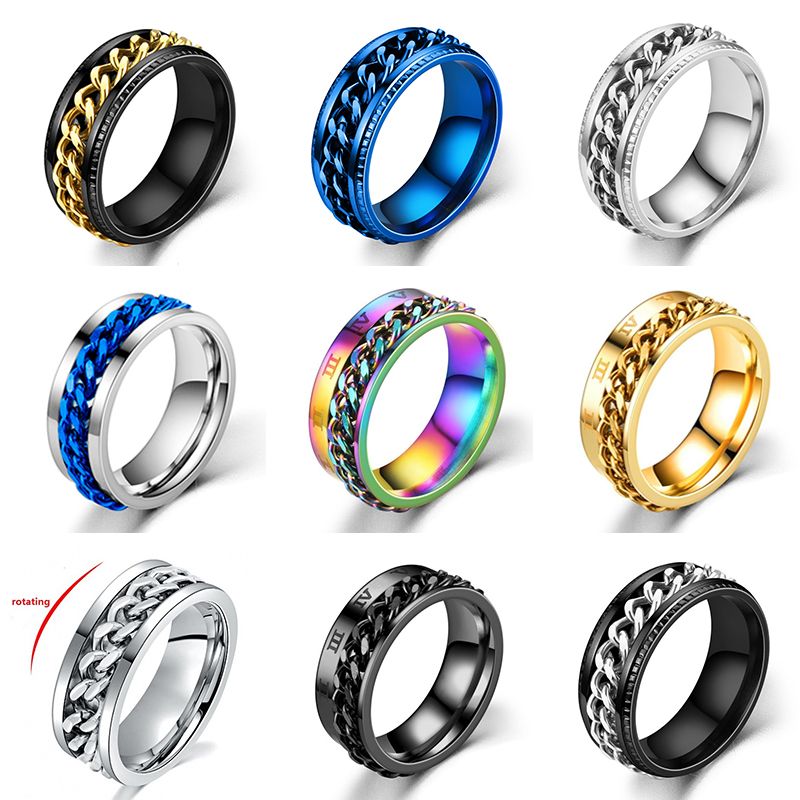 Cooler drehbarer Edelstahlring für Männer, hochwertiger Angstzappel-Multifunktions-Spinner-Kettenringe, Punk-Schmuck_voghion.com