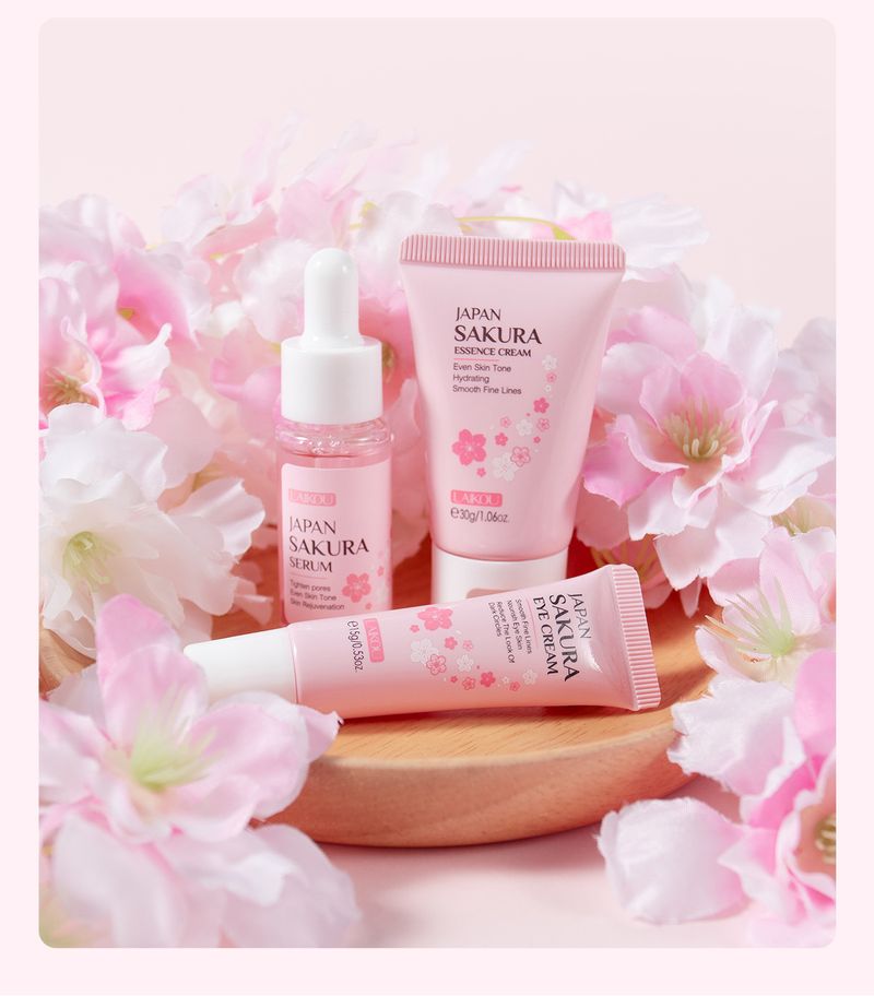 Laike Japanese Sakura Skin Care Set 3 Piece Essence Eye Cream Face Cream Skin Care Products_voghion.com