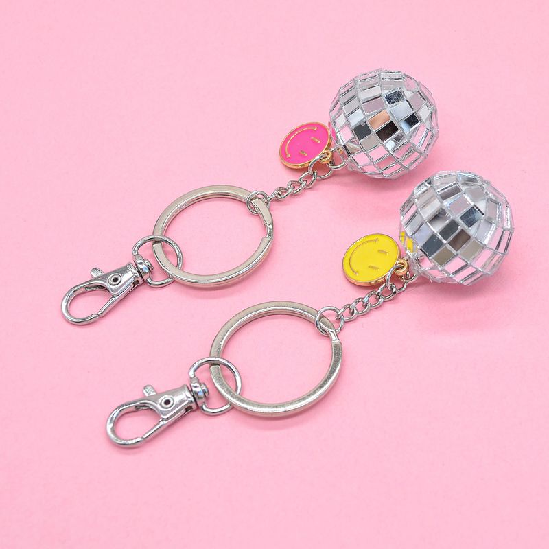 New Disco Ball Mirror Ball Key chain Color Oil Drop Smiley Face Pendant Anti Lost Key chain Mobile Phone Chain_voghion.com