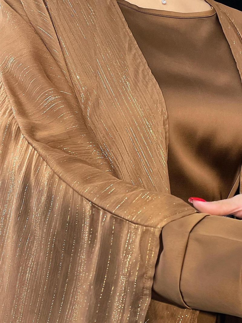 Ženska oblačila Ženska muslimanska oblačila Abaya Gold Nit obleka Svetleče zunanje krilo obleka Elegantna_voghion.com