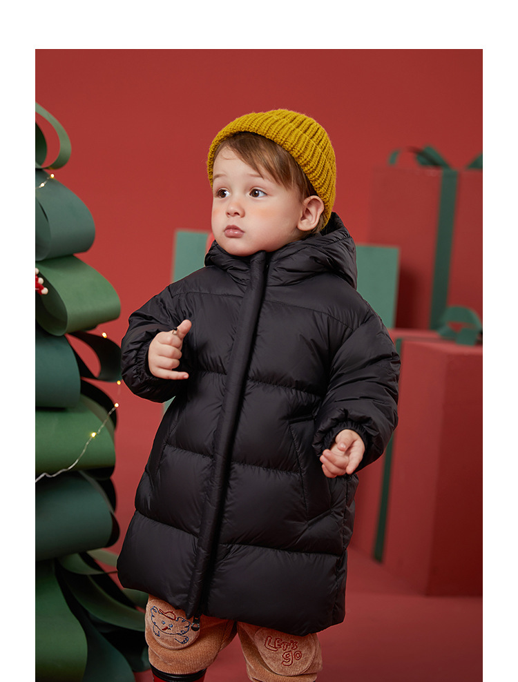 Çocuk Kış Erkek Ve Kız Üç Anti Kumaş Beyaz Kaz Tüyü Sıcak Kapşonlu Uzun Aşağı Ceket_voghion.com