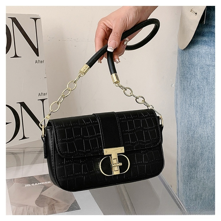 Borsa tote a tracolla semplice da donna alla moda con chiusura a spalla in rilievo in coccodrillo_voghion.com