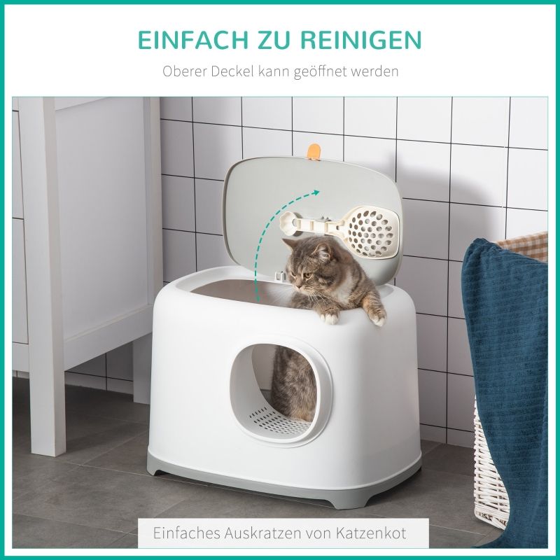 Katzenklo con deckel und Gitterboden XXL, Bis 5kg, 55x39cm, Weiß_voghion.com