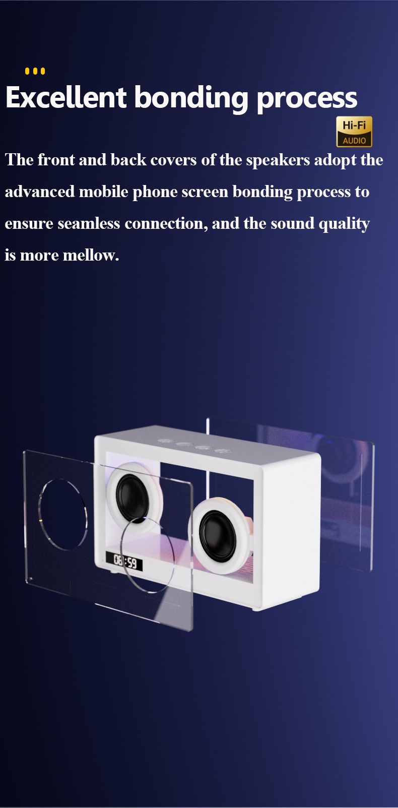 Prenosni retro Bluetooth Speak brezžični prozorni zvočniški okvir z barvito ambientalno svetlobo za prostoročne klice in glasbo_voghion.com