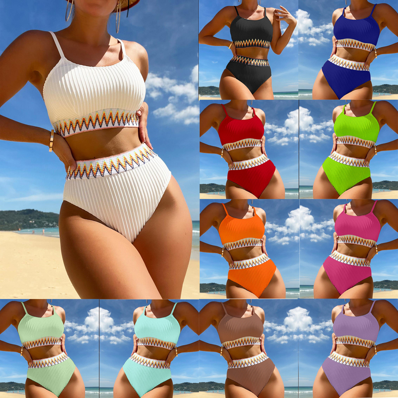 Qianmo Kleidung 2024 Hohe Taille Split Badeanzug frauen Multi Farbe Neue Sexy Bikini_voghion.com