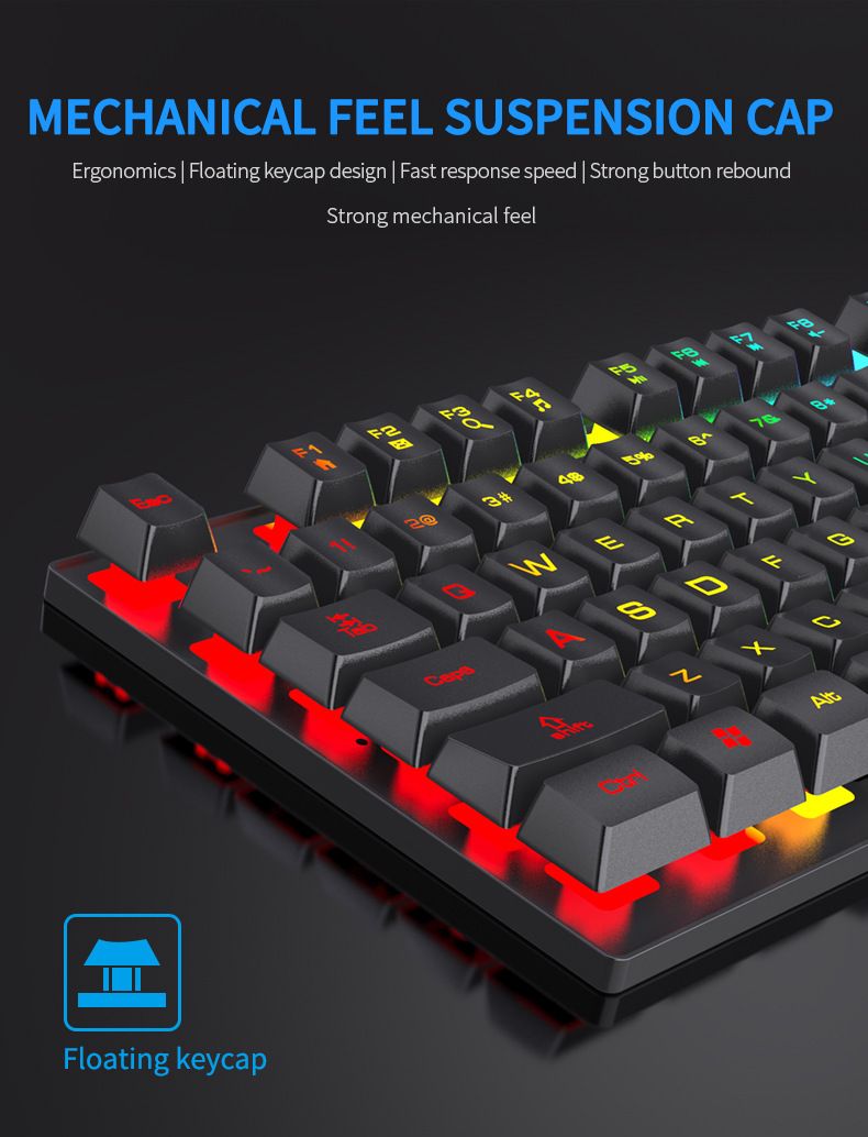 104 Keys Mechanical Wired Gaming Keyboard For Laptop Desktop Ergonomics RGB Backlit LED Keycaps PC Accessories_voghion.com