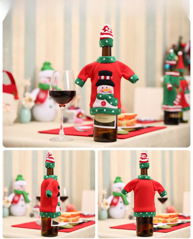 Weihnachtsdekoratives Weinflaschenset, weihnachtliches, besticktes Cartoon-Weinflaschenset, Weihnachtstischdekoration_voghion.com