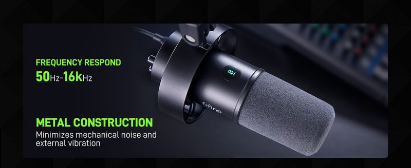 FIFINE USB/XLR Dynamic Microphone With Shock Mount, Touch-mute, Headphone Jack & Volume Control, For PC Or Sound Card_voghion.com