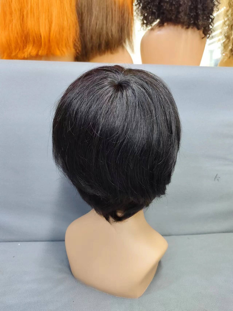Pixie kısa bob dantelsiz mahine %100 İnsan Saçından Peruklar_voghion.com