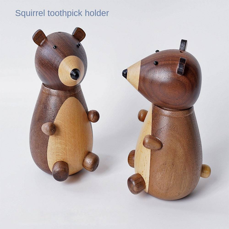 Squirrel solid wood toothpick box, desktop solid wood toothpick tube, creative and cute decorative accessories, jar gifts_voghion.com