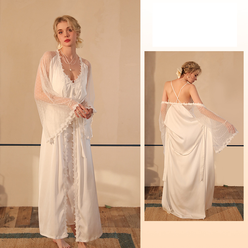 Men's Sleep & Lounge new sexy nightdress with breast pads and long bathrobe pajamas female long sleeved satin home clothes suit_voghion.com