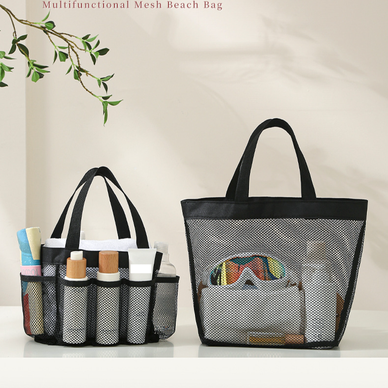 Strandtas Grote capaciteit Mesh speelgoed opbergzak Multifunctionele reis draagbare badpak Uitgeholde opbergzak_voghion.com