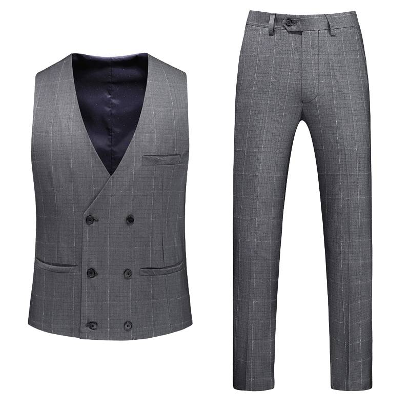Men's Casual European And American Business Checkered Versatile Suit, Groom, Best Man, Host, Banquet Three-piece Suit + Waistcoat + Long Pants_voghion.com