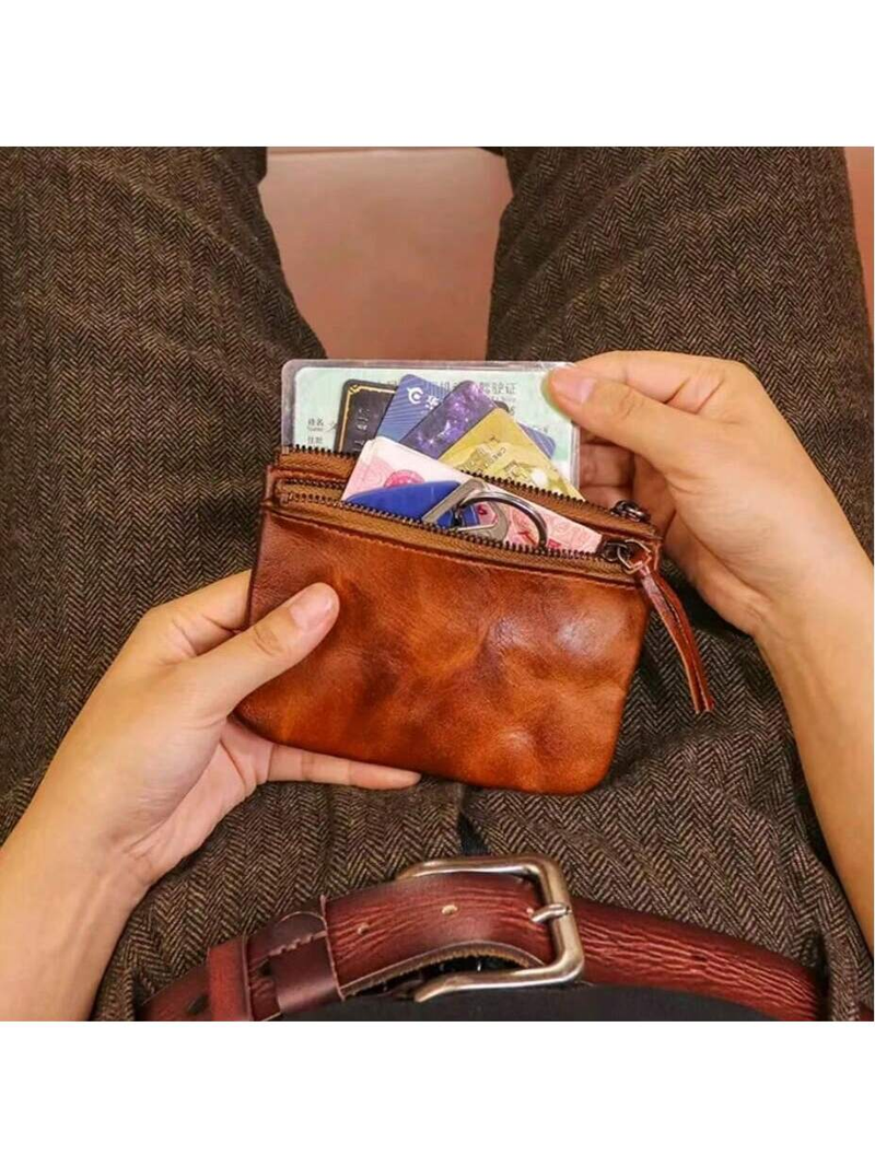 Estilo retrô moderno, couro de vaca de primeira camada, couro curtido ao vegetal, bolsa para chaves com acabamento envelhecido, cabide de cintura, bolsa para chaves em couro de vaca envelhecido_voghion.com