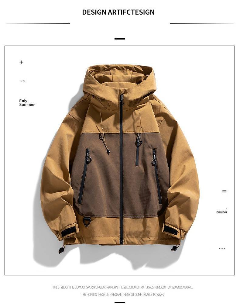 Giacca con cappuccio antivento impermeabile multitasche per uomo e donna - Cappotto casual leggero da esterno con tasche con cerniera_voghion.com
