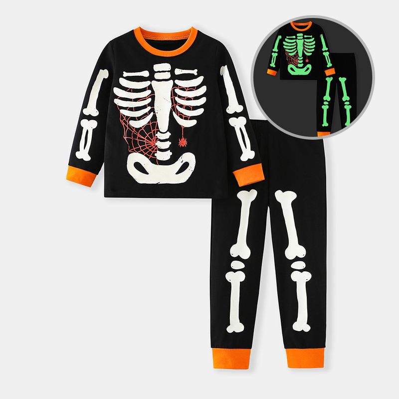 Pijama de Halloween para niños que brilla en la oscuridad: conjunto de dos piezas de manga larga y pantalón para niños y niñas (3-8 años)_voghion.com