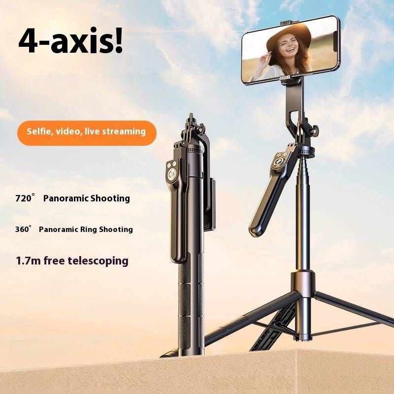 4-osiowy statyw do selfie z gimbalem i lampkami upiększającymi – 1,7-metrowy, wysuwany uchwyt na telefon do transmisji na żywo i vlogów plenerowych_voghion.com