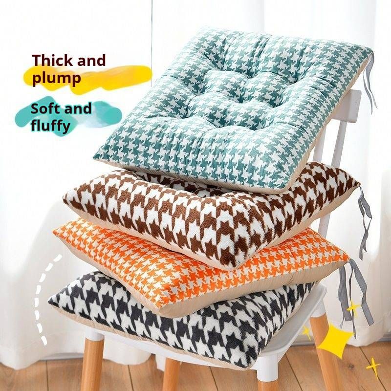 Houndstooth Plush Sofa Cushion - Ultra Soft Fleece Seat Pad With Anti-Slip Backing, Universal Fit For Couches & Chairs, Minimalist Home Decor_voghion.com