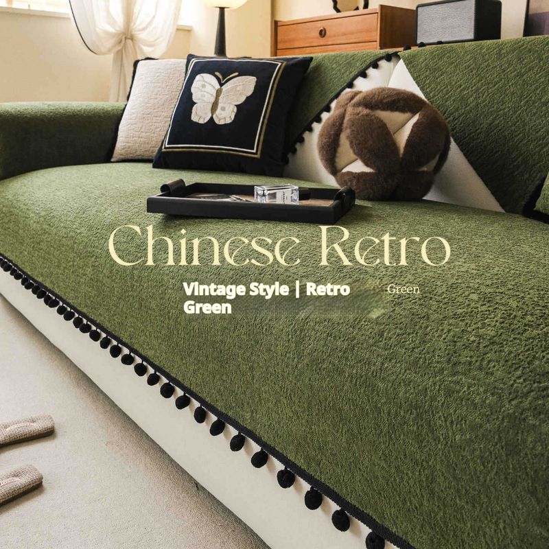 Chenille-Sofakissenbezug – Hochwertiges, rutschfestes Einteiler-Design (Vintage-Grün, Creme, Beige und mehr)_voghion.com