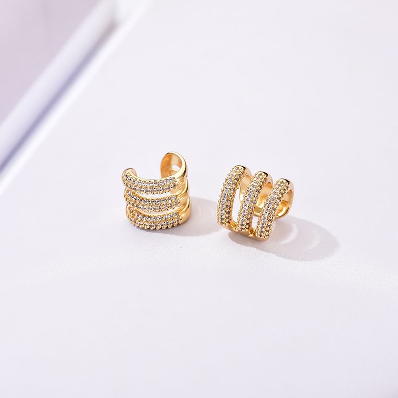 Aurora Atelier Dreilagige C-förmige Clip-Ohrringe für Damen, Ohrklemmen ohne Piercing, künstliche Knorpelohrringe, AAAA Zirkonia, geometrischer Schmuck_voghion.com