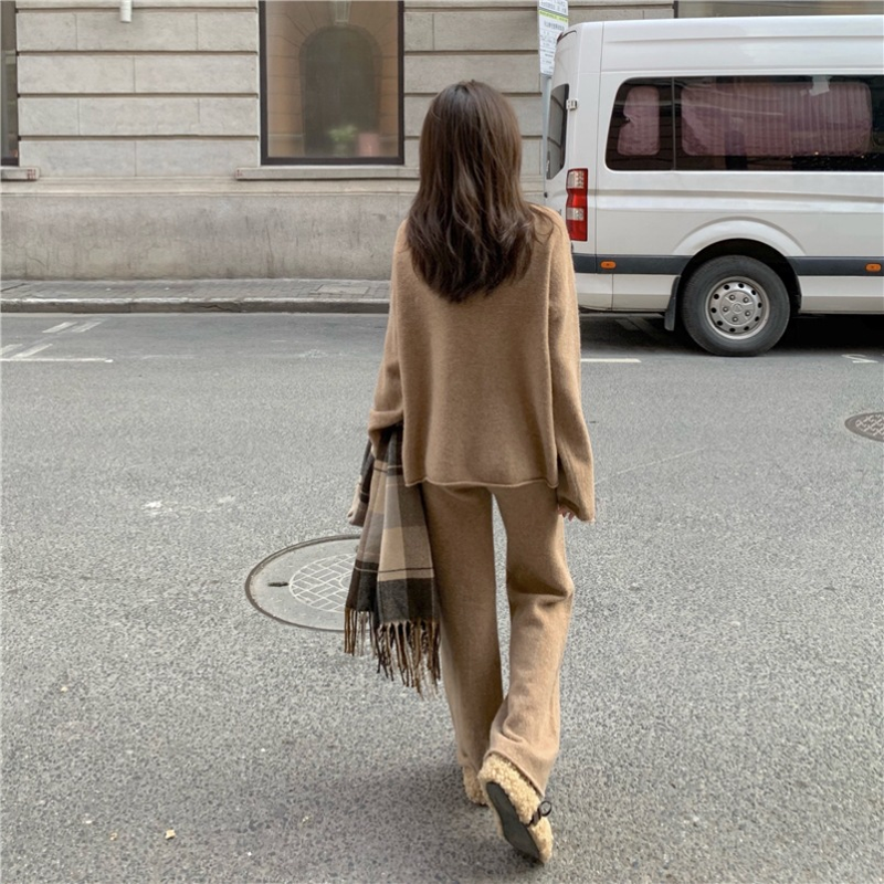 Maglieria da donna piccola con pantaloni alti a gamba larga maglione piccolo profumo due set_voghion.com