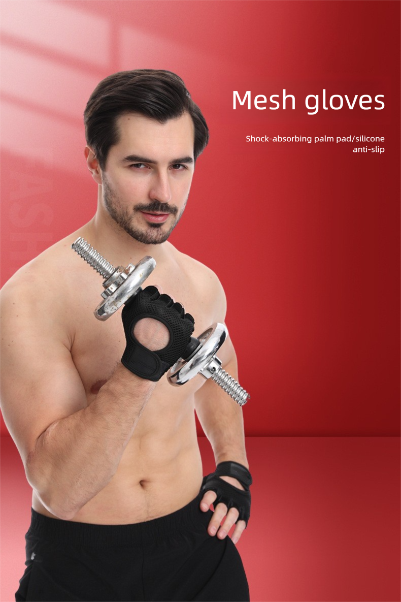 Fitnesshandschuhe für Herren, rutschfeste Halbfinger, Anti-Hornhaut, Gerätetraining, verschleißfest, Kraftunterstützt, Klimmzug_voghion.com