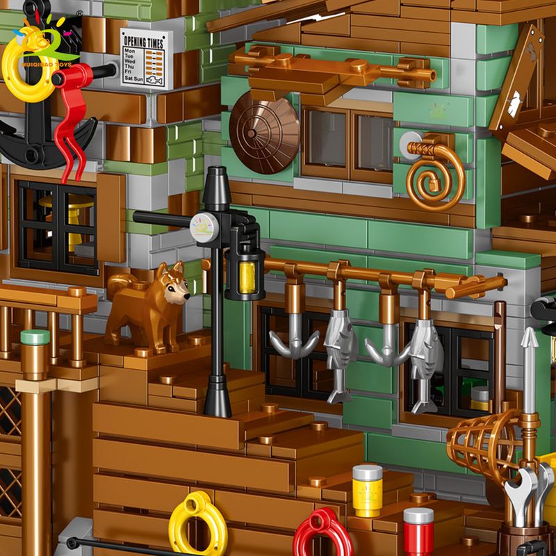 HUIQIBAO 1881Gb City MINI Fishing Village Cabin Micro Celtniecības bloki DIY Zivju Māja Piestātne Komplekts Figūras Ķieģeļi Rotaļlietas Bērniem_voghion.com