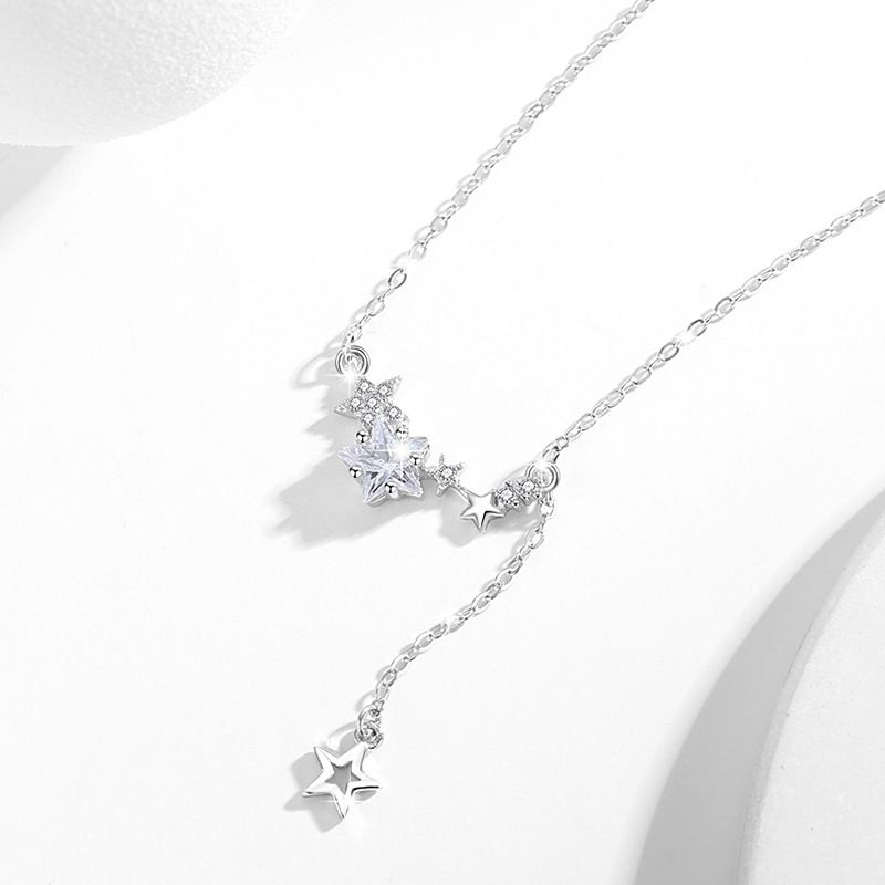 Collana Star S in argento puro per donna, design di nicchia, lusso leggero, versatile catena con nappa per clavicola, ciondolo in zircone,_voghion.com