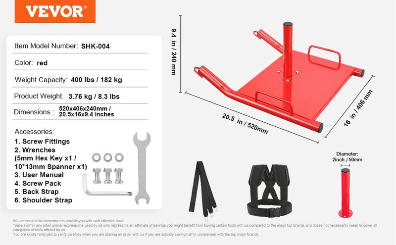 VEVOR Weight Training Pull Sled, Fitness Strength Speed Training Sled, Steel Power Sled Workout Equipment For Athletic Exercise And Speed Improvement, Suitable For 2" Weight Plate, Red_voghion.com